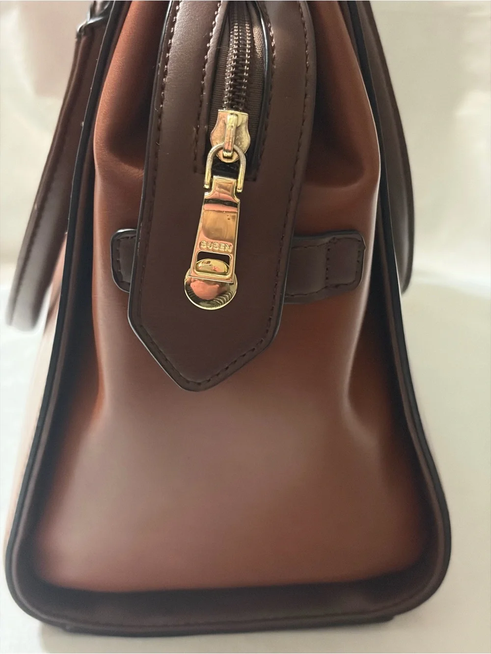 Susen Classic Brown Leather Brief Tote -